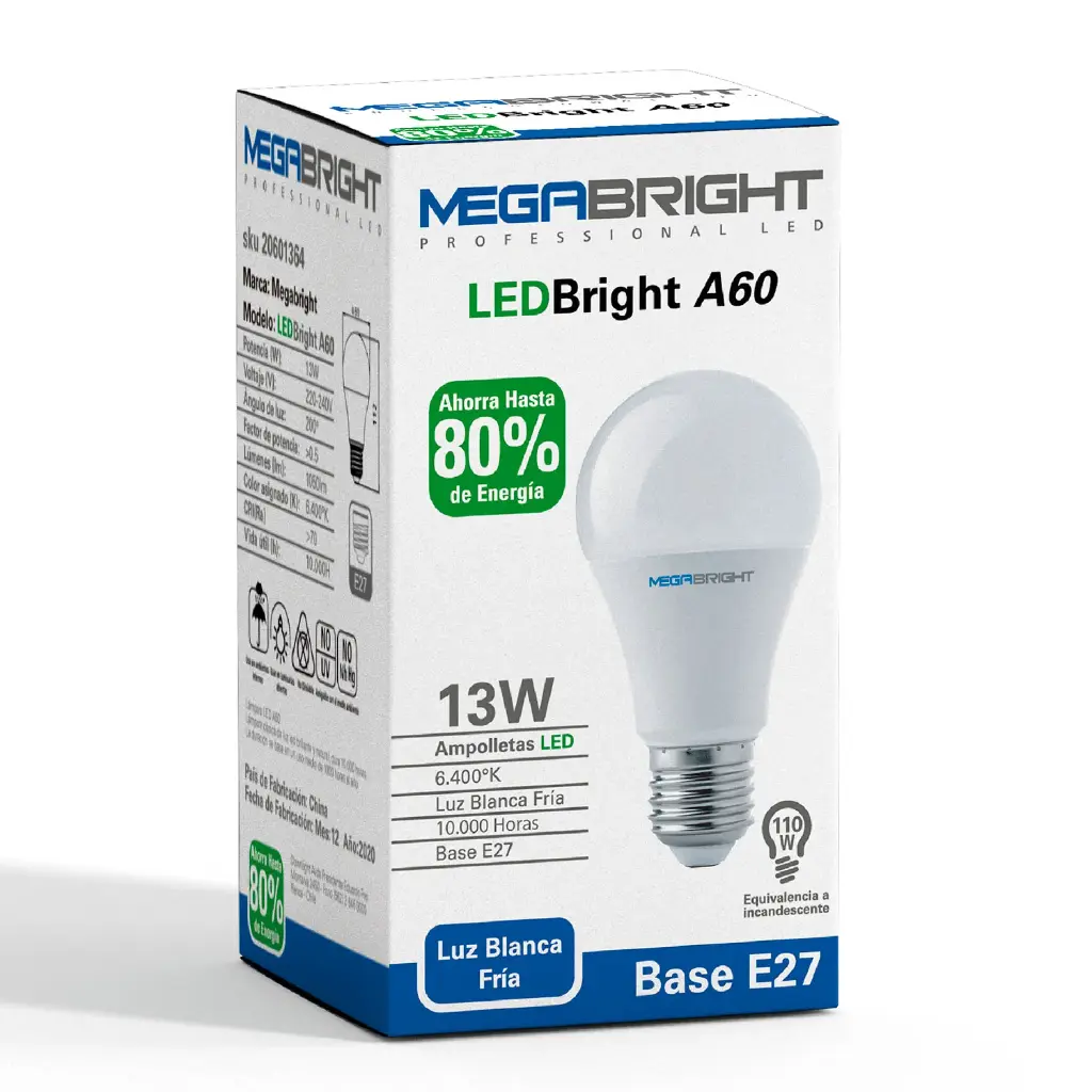 Ampolleta MEGABRIGHT 13W luz fria