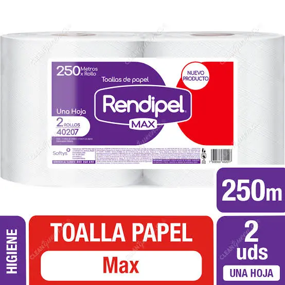 Toalla de papel RENDIPEL max 2x250mts c/u