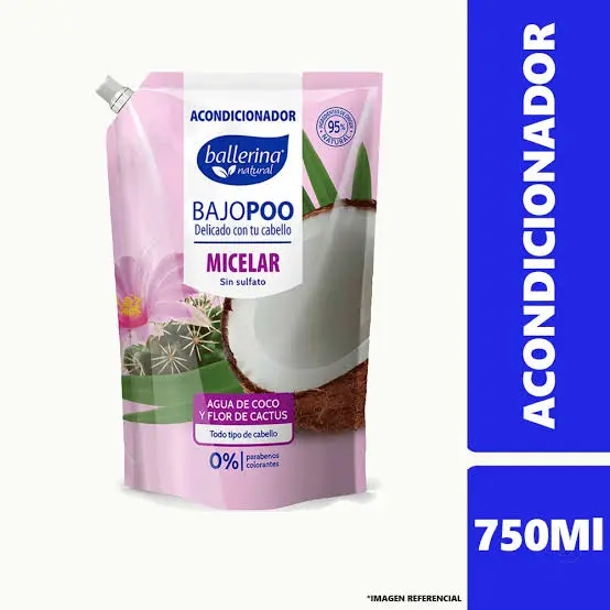 Acondicionador BALLERINA 750ml bajo poo micelar agua de coco y flor de cactus