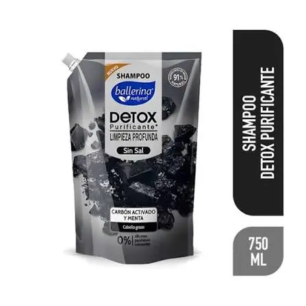 Shampoo BALLERINA 750ml detox limpieza profunda carbón activado y menta