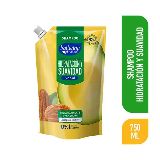 Shampoo BALLERINA 750ml hidratacion y suavidad palta y almendra