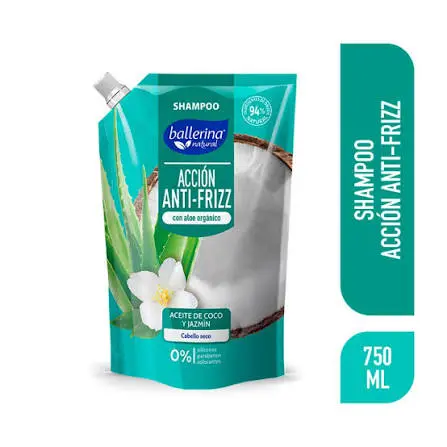 Shampoo BALLERINA 750ml accion anti frizz aceite de coco y jazmín
