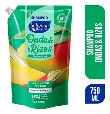 Shampoo BALLERINA 750ml ondas y rizos mango y aceite de argán