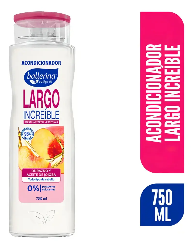 Acondicionador frasco BALLERINA 750ml largo increible durazno y aceite jojoba
