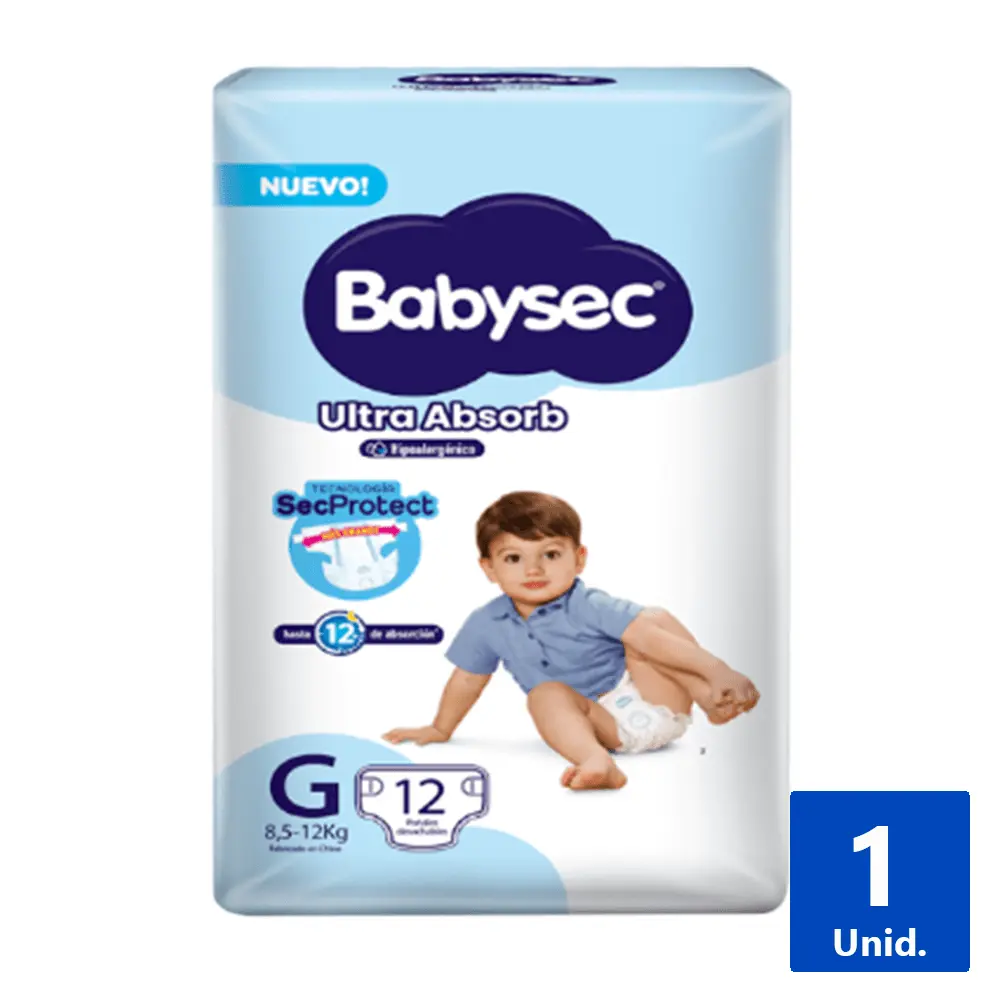  Pañal BABYSEC ultra absorb 12un (G) sec protec