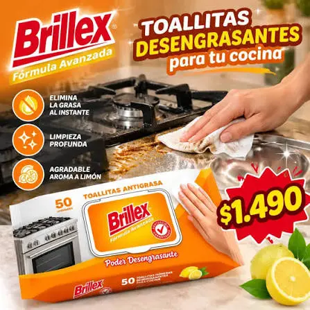 Toallitas cocina brillex 50un desengrasante